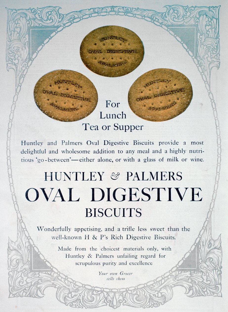 Advertentie voor Huntley en Palmers Ovale Digestive Biscuits, 1909 door Unbekannt