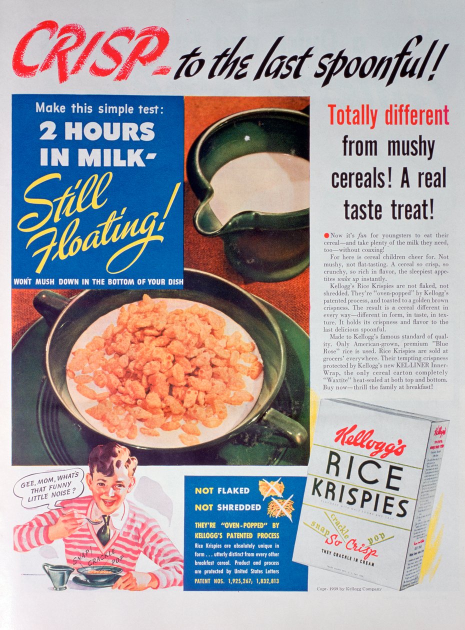 Advertentie voor Kelloggs Rice Krispies, 1939 door Unbekannt