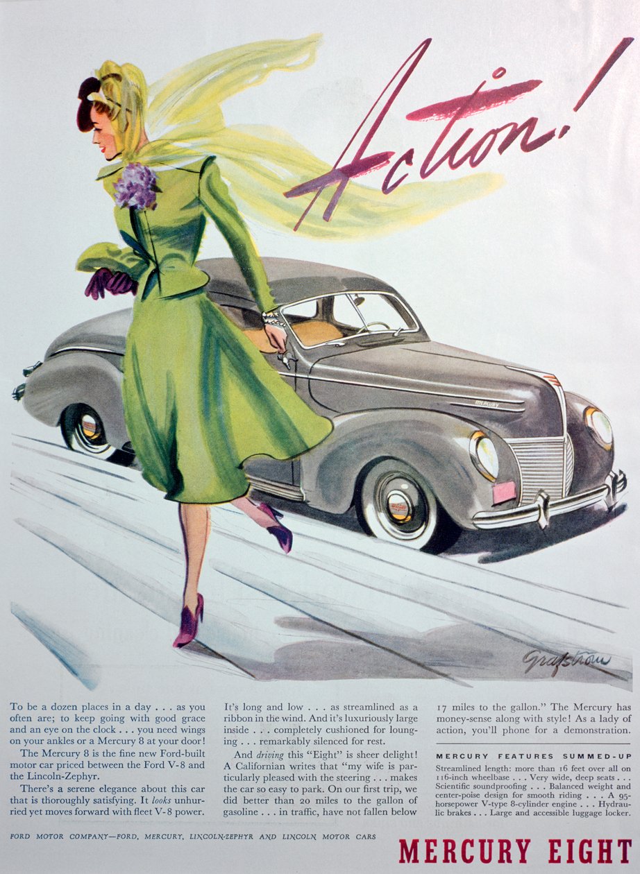 Advertentie voor de Mercury Eight auto, 1939 door Unbekannt