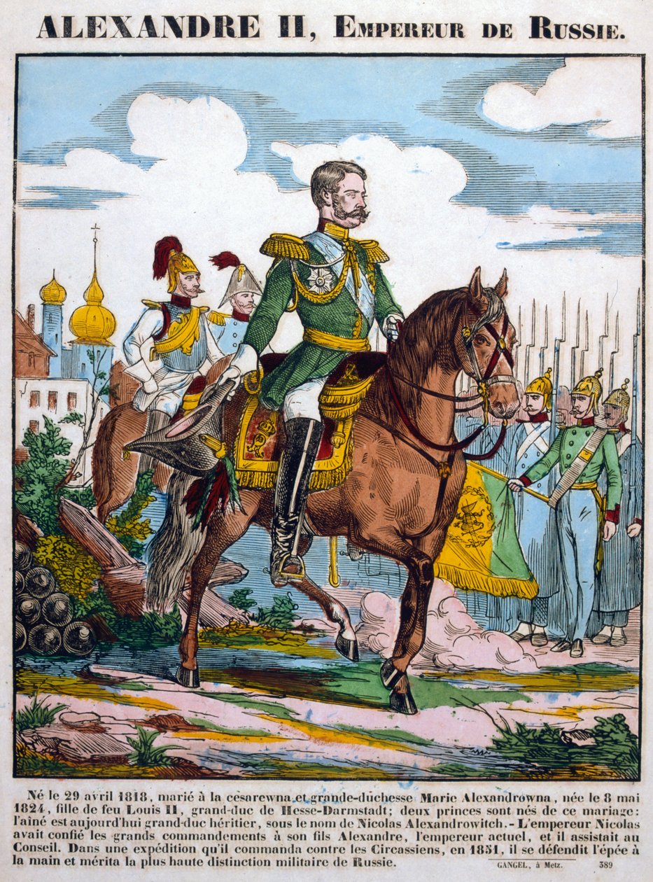 Alexander II, tsaar van Rusland, inspecteert troepen, ca. 1855 door Unbekannt