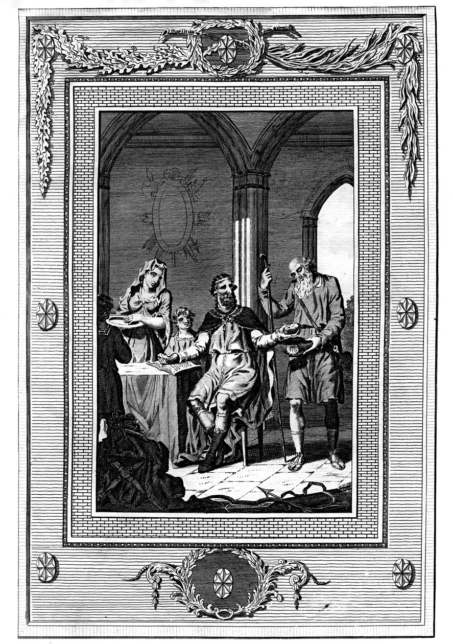 Alfred de Grote deelt zijn brood met een arme pelgrim, 9e eeuw, 1772 door Unbekannt