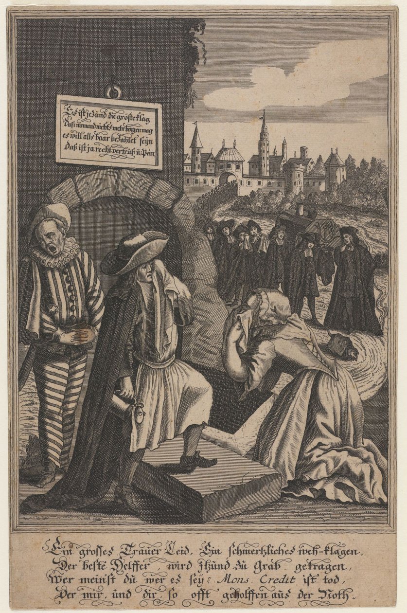 Allegorie op de dood van krediet, begin 18e eeuw door Unbekannt