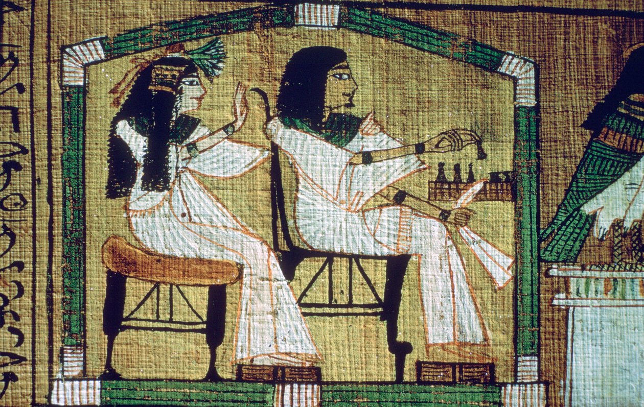 Een afbeelding op een Egyptische papyrus van damspel, Ani