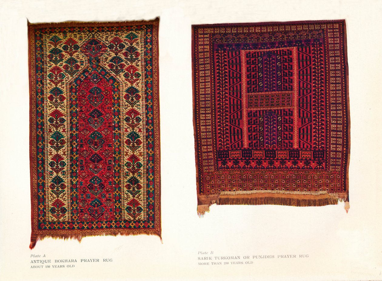 Antiek Bokhara gebedskleed en Sarik Turkoman of Punjdeh gebedskleed, ca. 1920 door Unbekannt
