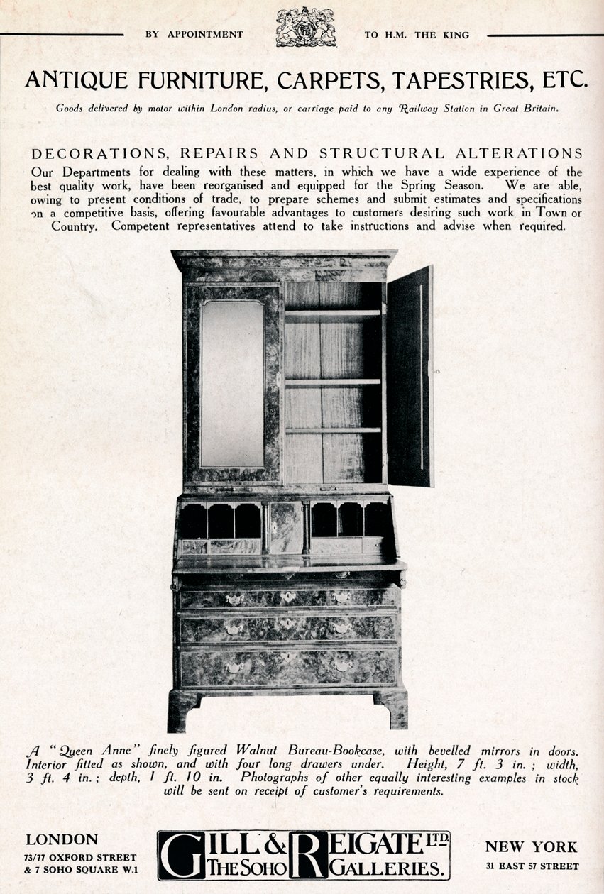 Antieke meubels, tapijten, wandtapijten, enz., 1921 door Unbekannt