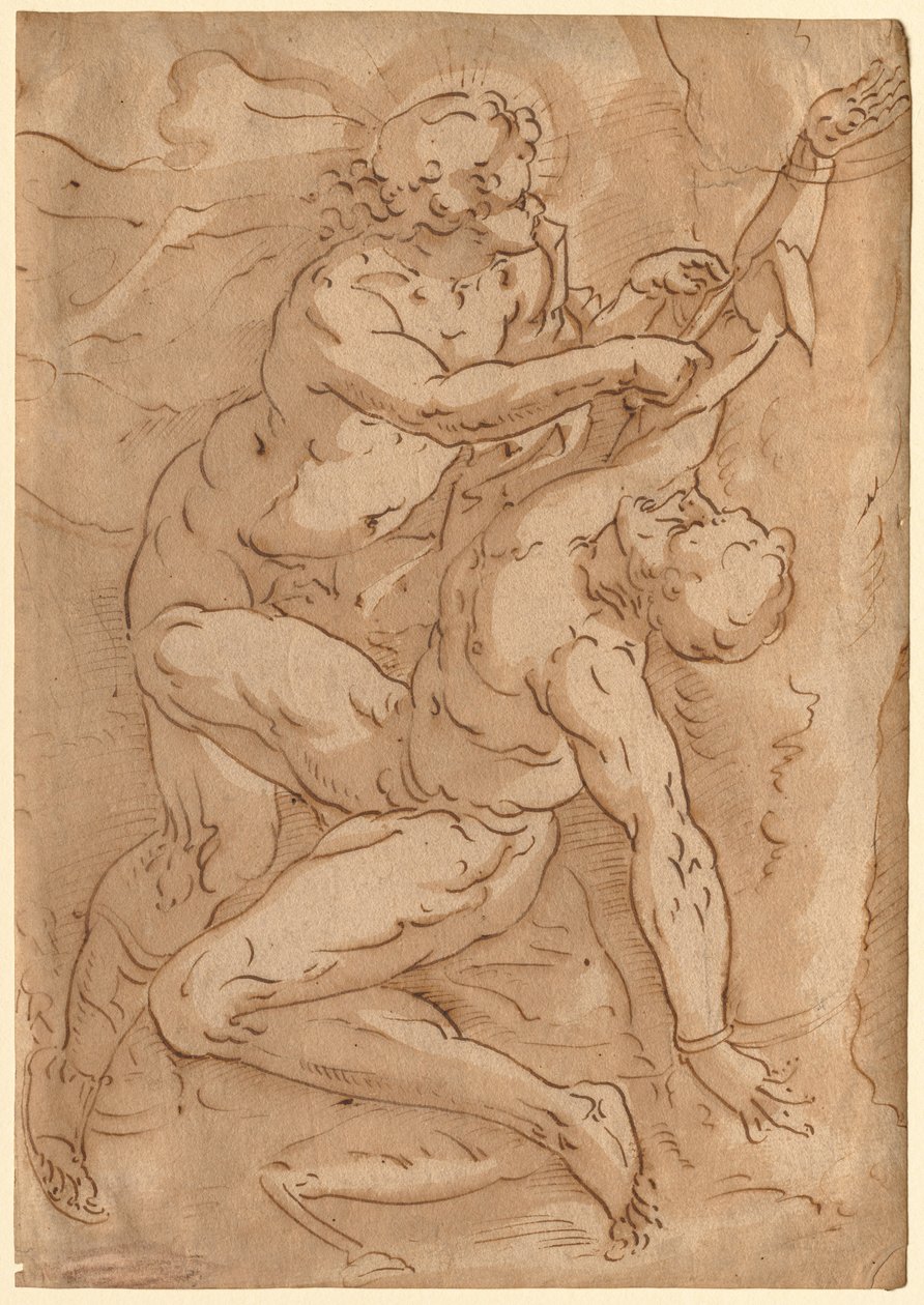 Apollo Villende Marsyas (recto) Twee Schetsen van een Moeder en Kind (verso), 16e eeuw door Unbekannt