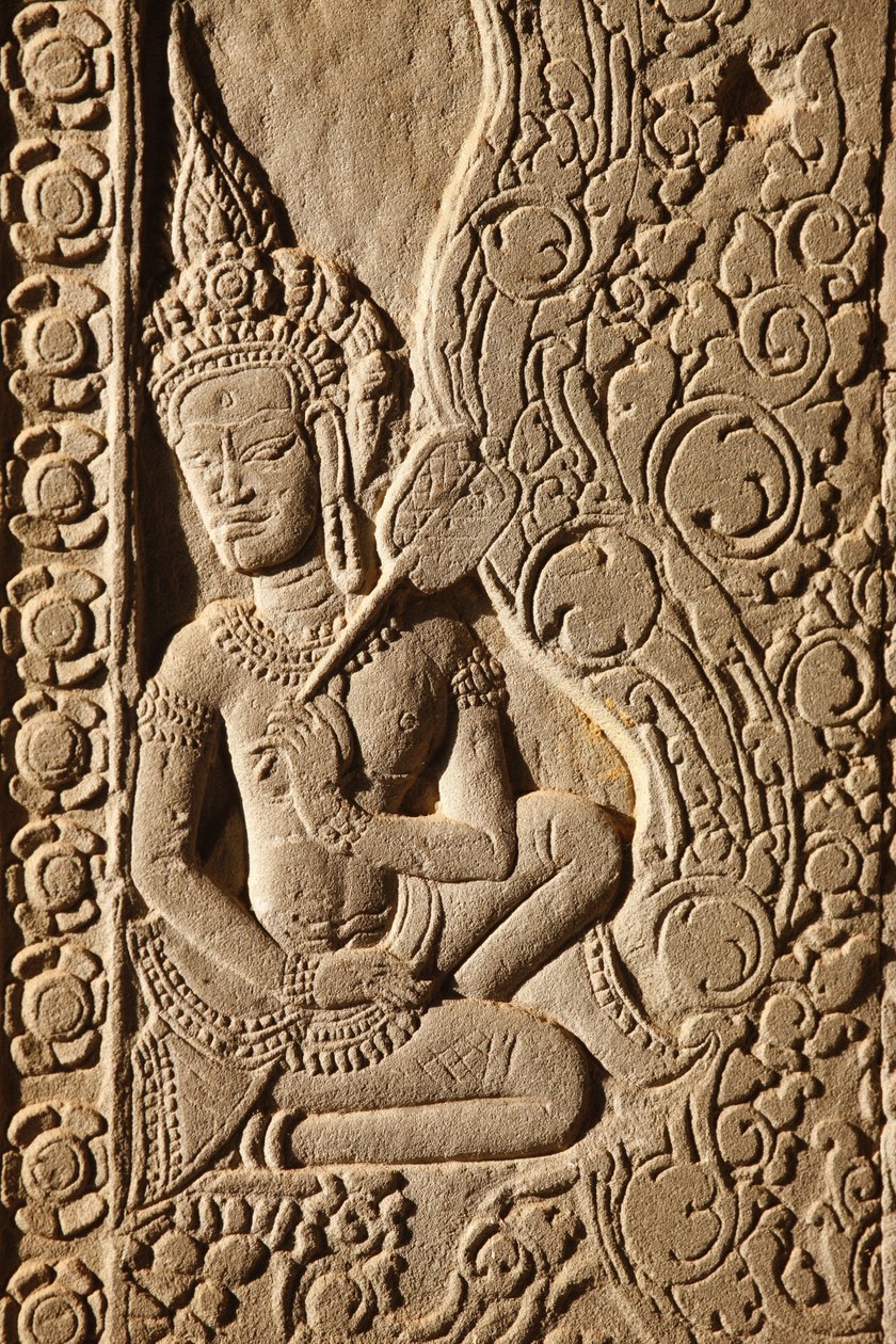 Apsara Danseres Gravure in Angkor Wat, Siem Reap, Cambodja door Unbekannt