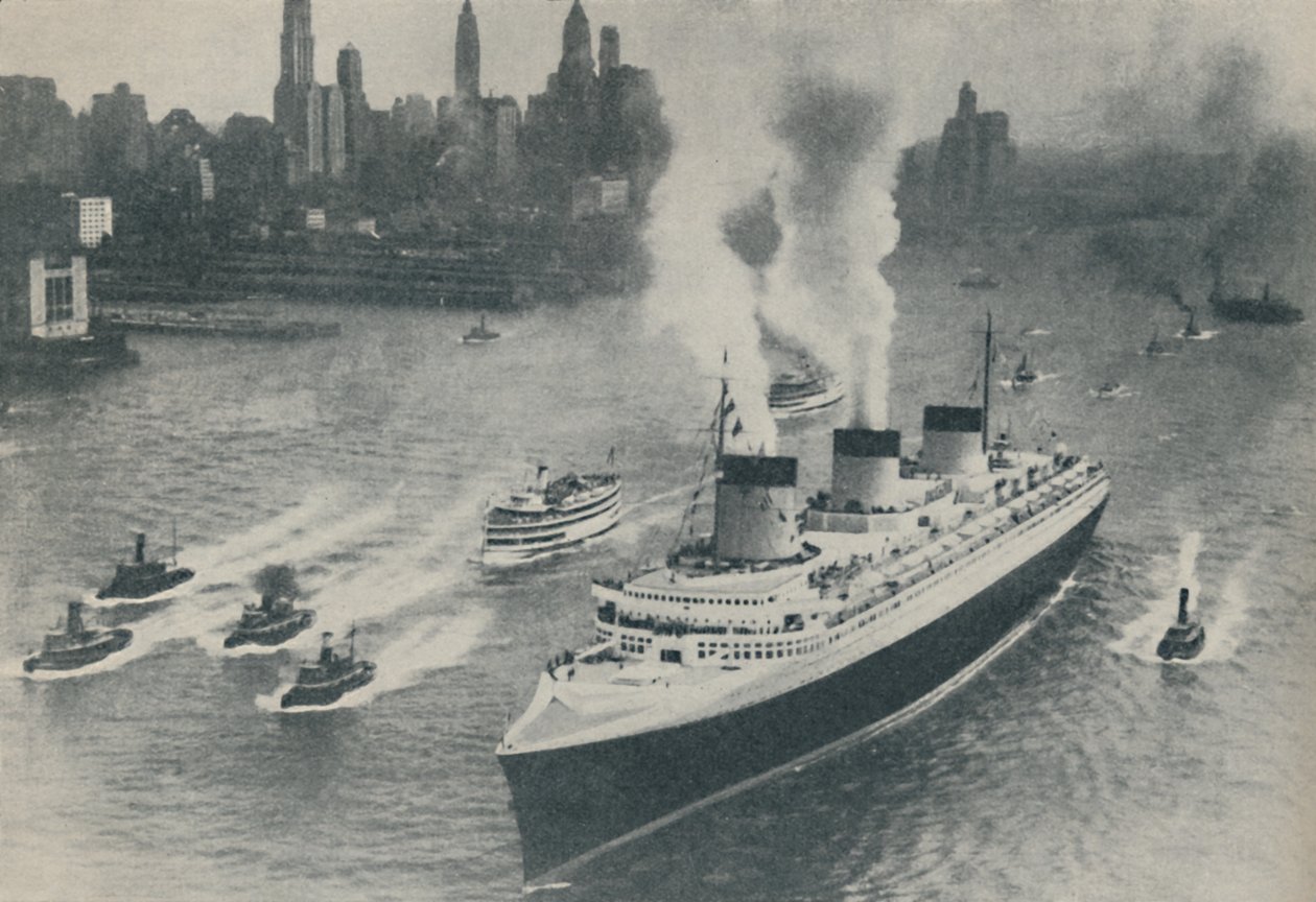 Aankomst in New York van de Normandie, 1936 door Unbekannt