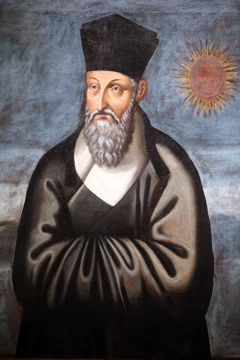 Aziatisch Beschavingen Museum. Christendom in Azië: Heilige Kunst en Visuele Pracht. Portret van Matteo Ricci (een Italiaanse jezuïet die het grootste deel van zijn leven doorbracht met het brengen van het christendom naar China). Emmanuele Pereira (You We door Unbekannt