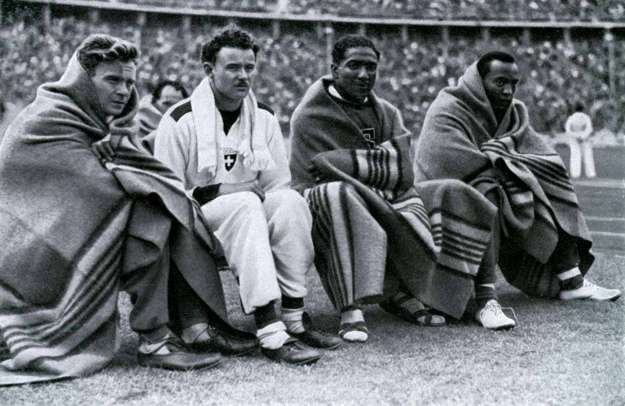Atleten Frank Wykoff, Paul Hanni, Ralph Metcalfe en Jesse Owens, Berlijnse Olympische Spelen door Unbekannt