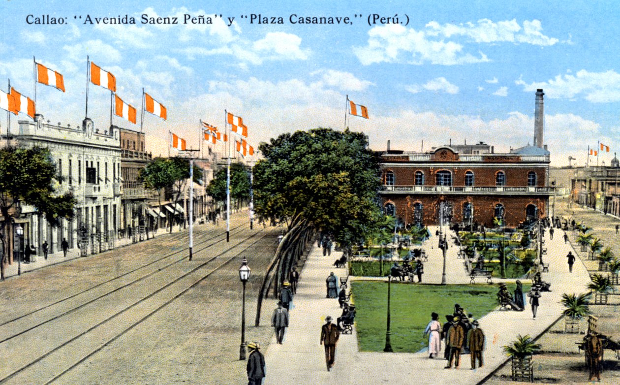 Avenida Saenz Pena en Plaza Casanave, Callao, Peru, ca. 1900s door Unbekannt