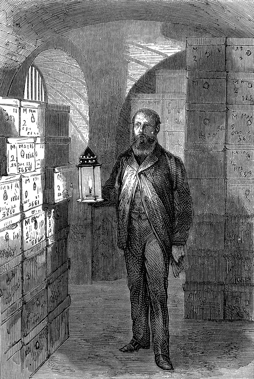 Bankbiljettenopslag in de kluizen van de Bank of England, ca. 1870 door Unbekannt