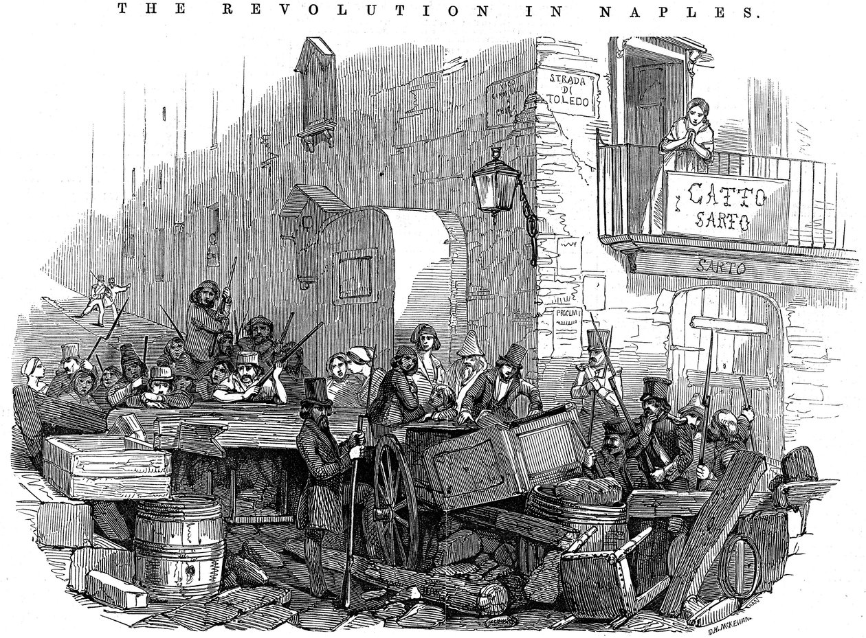 Barricade in de Strada di Toledo vlak voor de aanval, Revolutie in Napels, 15 mei 1848 door Unbekannt