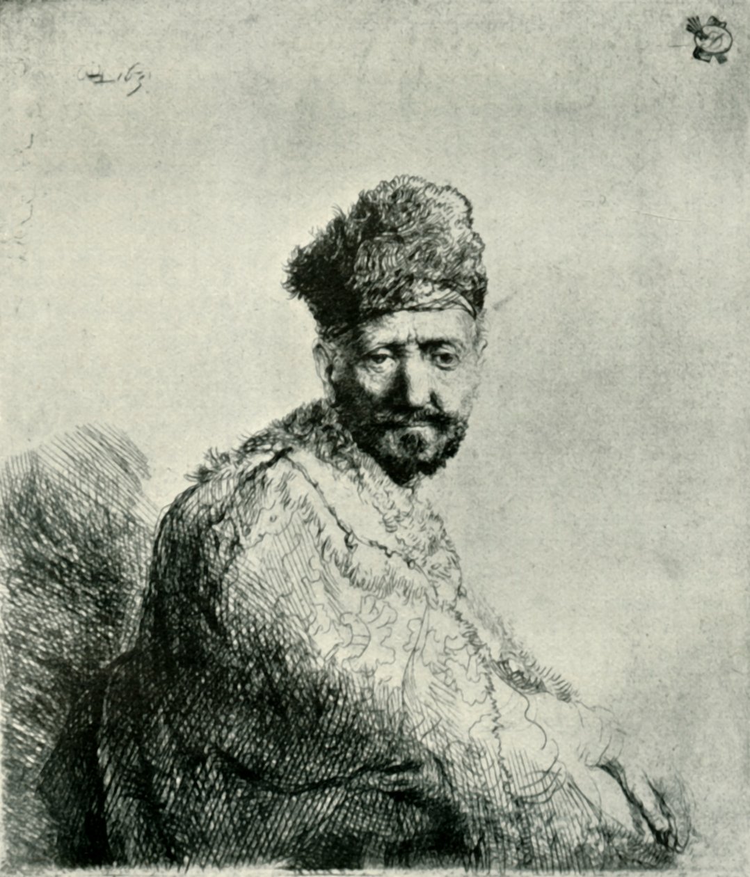 Baardige man in een oosterse bontmuts en gewaad: de vader van de kunstenaar, 1631, 1906 door Unbekannt