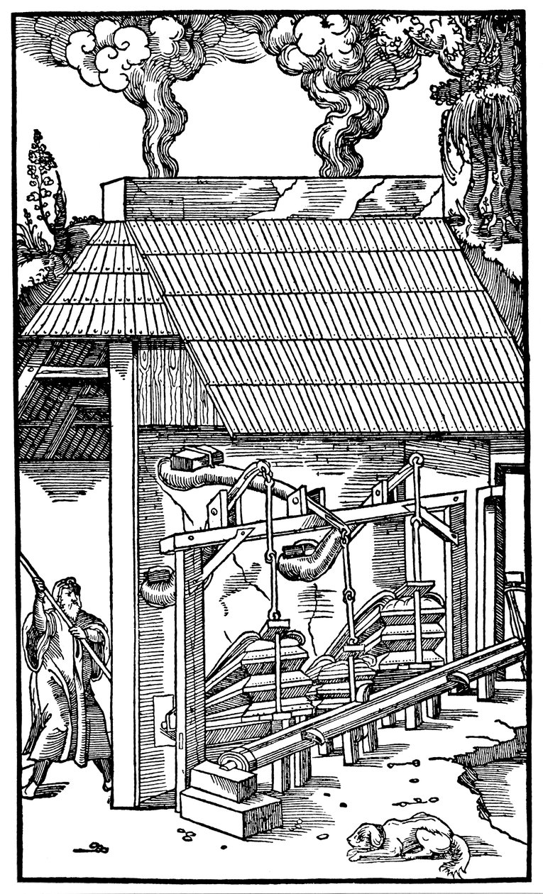 Balg die lucht aanvoert naar een smeltoven, 1556 door Unbekannt