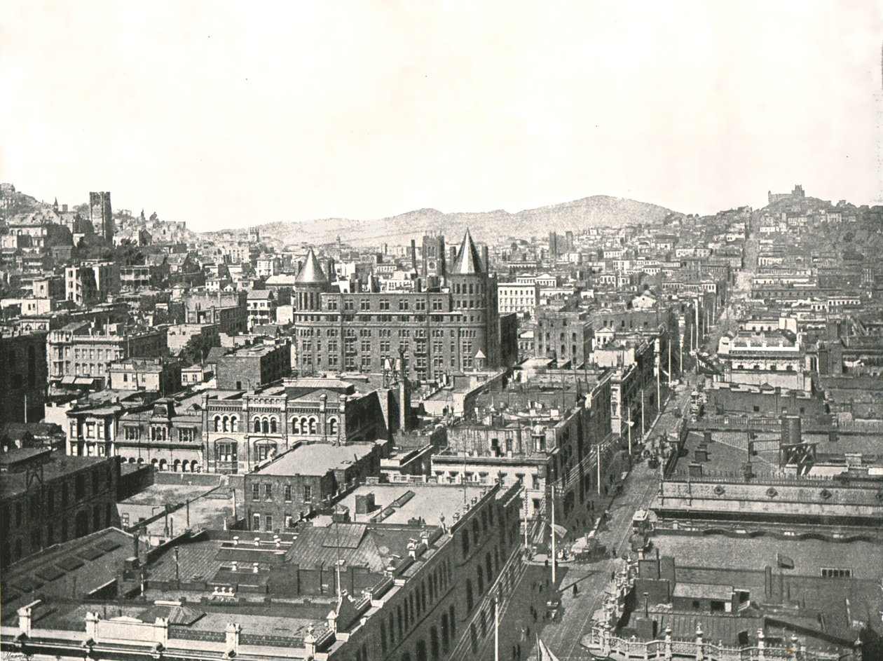 Vogelperspectief vanaf de toren van het Chronicle Building, San Francisco, VS, 1895 door Unbekannt