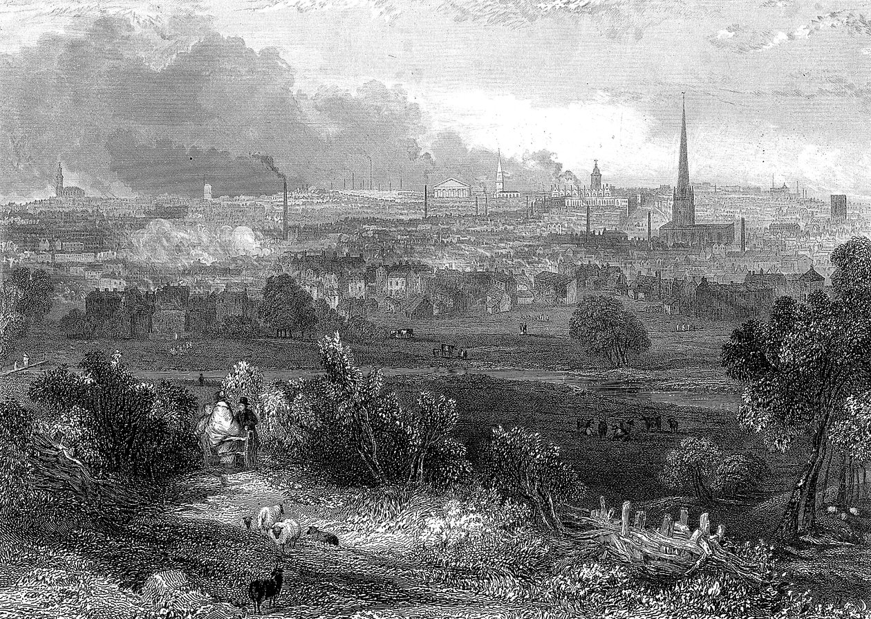 Birmingham gezien vanuit het zuiden met rokende schoorstenen, ca. 1860 door Unbekannt