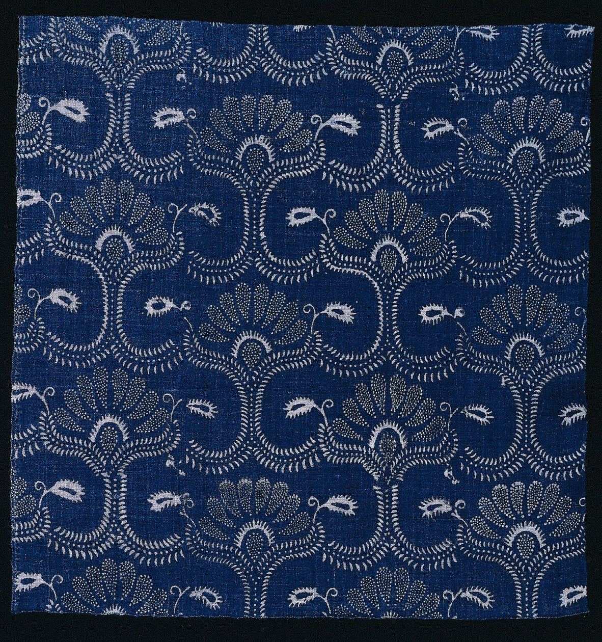 Blauw Indigo Weerstandsprint met gestileerd bladontwerp, 1790 door Unbekannt