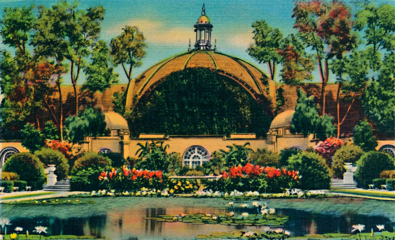 Botanisch Gebouw en Lagune. San Diego, Californië, c1941 door Unbekannt