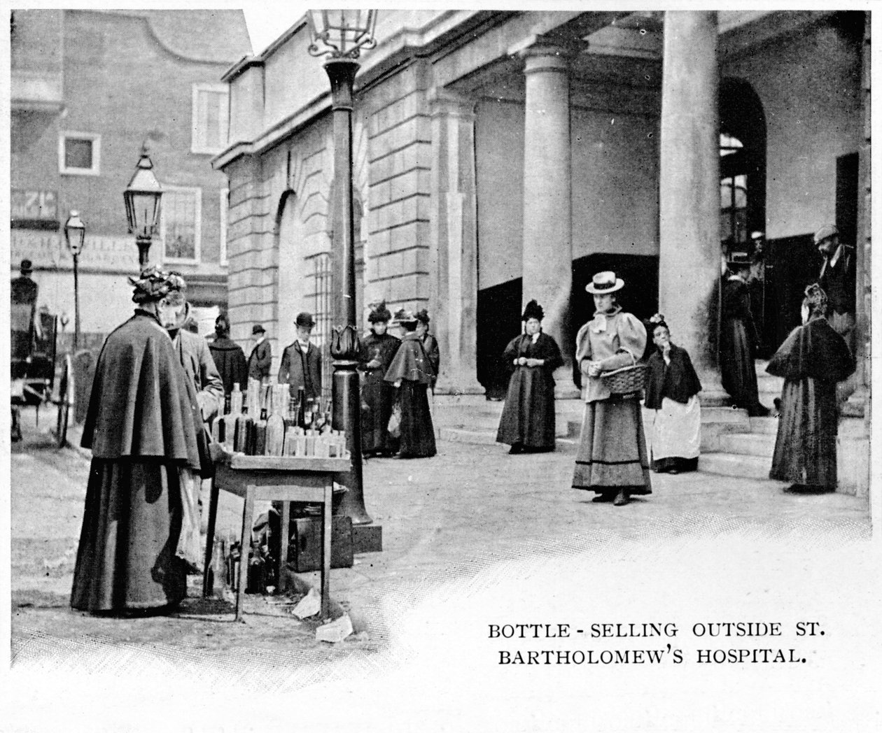 Flessenverkoop buiten St Bartholomews Hospital, Londen door Unbekannt
