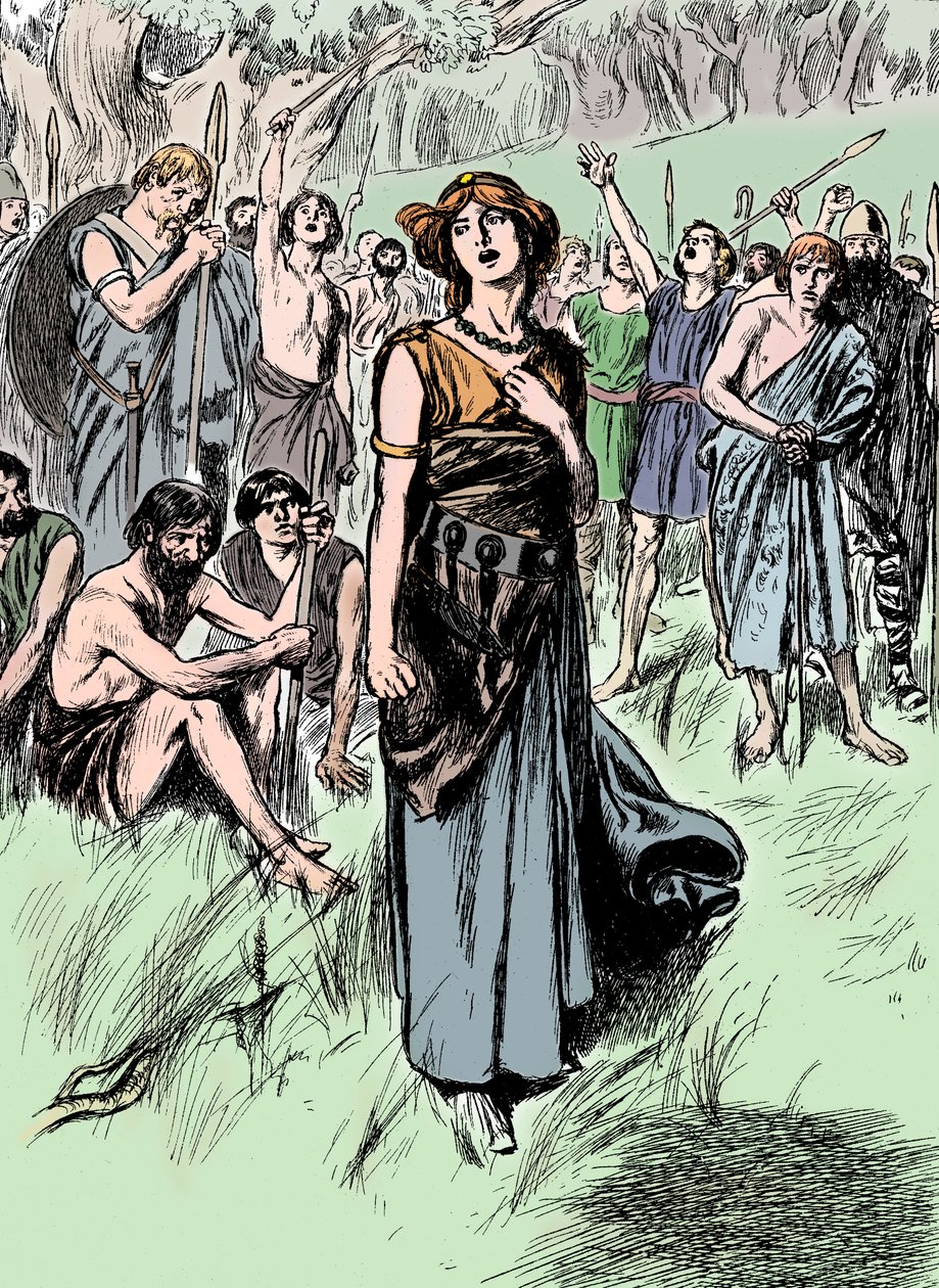 Boudicca Boadicea, Britse koningin van de Iceni, moedigt haar troepen aan, ca. 1900 door Unbekannt