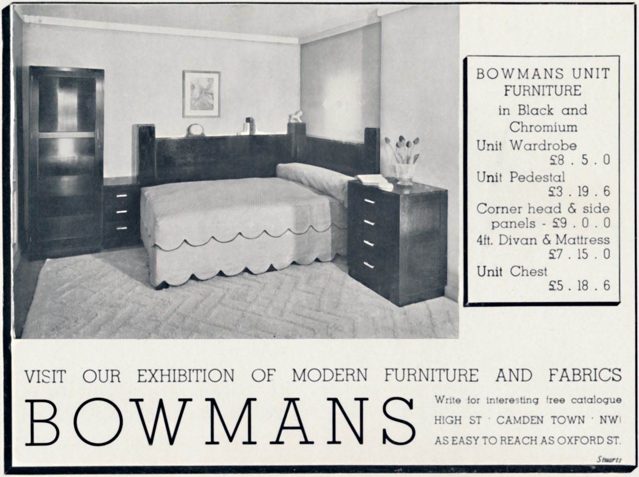 Bowmans - Bezoek onze tentoonstelling van moderne meubels en stoffen, 1935 door Unbekannt