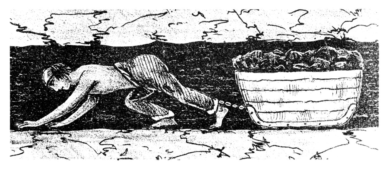 Jongen putter sleept een slee met kolen door een smalle naad, Zuid-Wales, 1848 door Unbekannt
