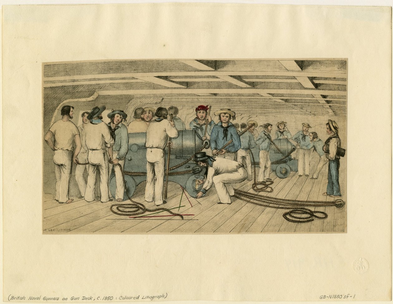 Britse marinekanonniers op het kanondek, ca. 1850 door Unbekannt