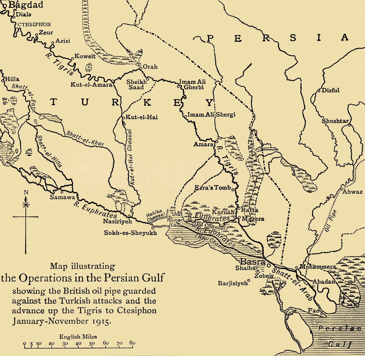 Britse oliepijpleiding in het Midden-Oosten, Eerste Wereldoorlog, 1915, ca. 1920 door Unbekannt