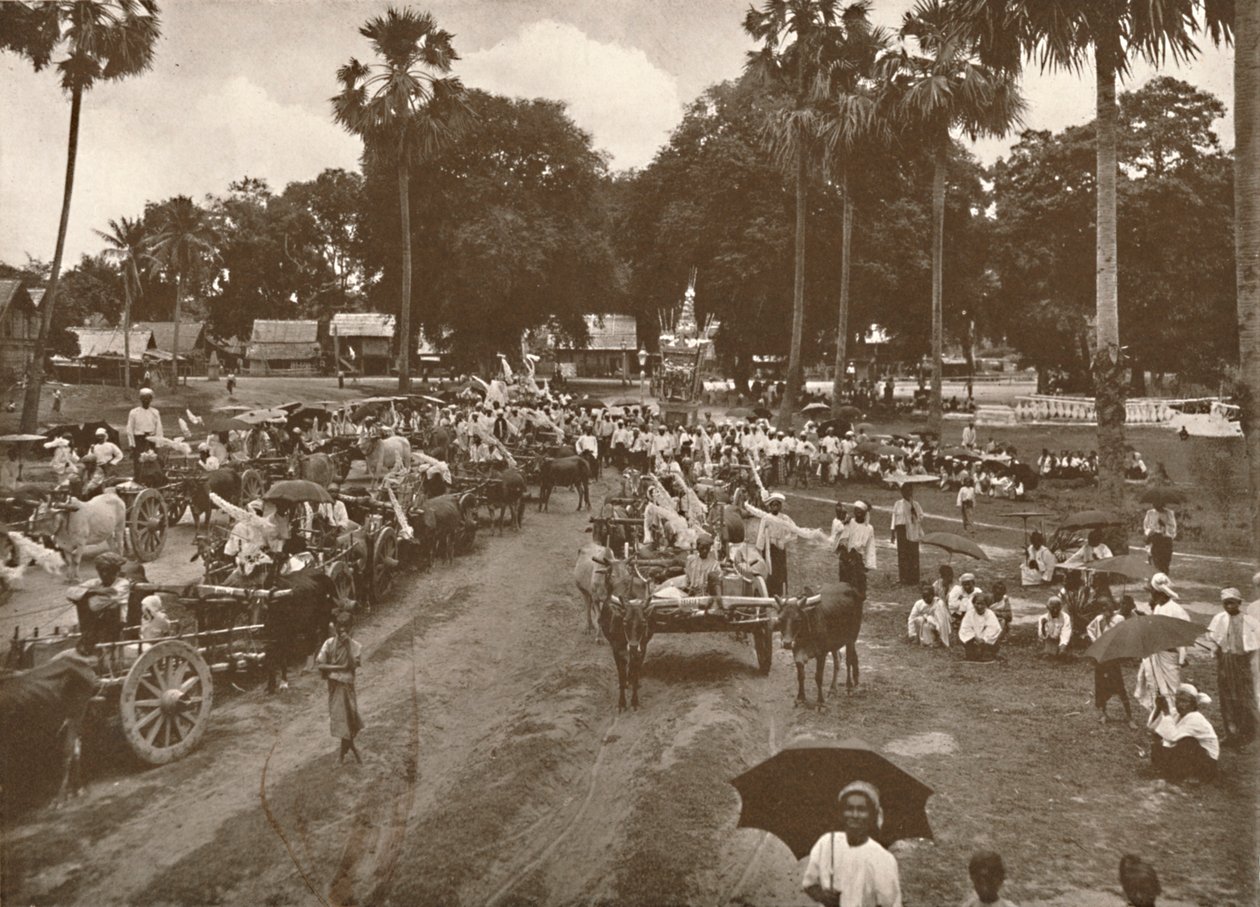 Birmaanse Begrafenis - Processie van Karren met Offers, 1900 door Unbekannt