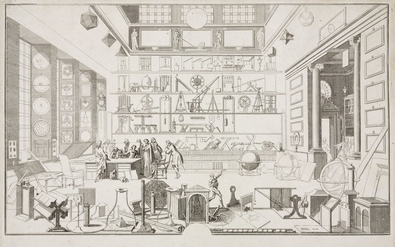 Geometriekabinet van de heer LE CLERC - Onderzoekscentra Het Fysisch Laboratorium van de Academie van Wetenschappen, Parijs, c 1700 door Unbekannt