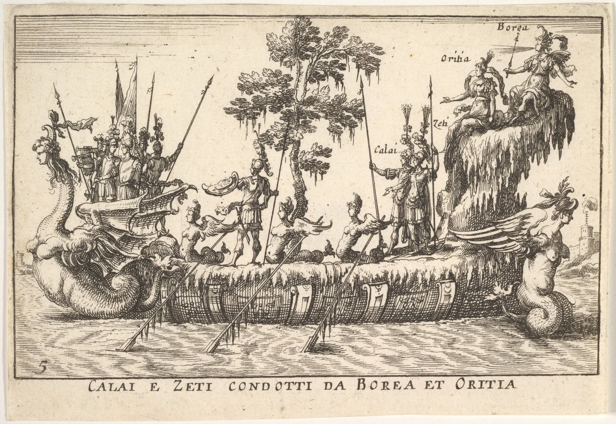 Calais en Zetes geleid door Boreas en Oreithyia Calai e Zeti condotti da Borea et Oritia, 1664 door Unbekannt