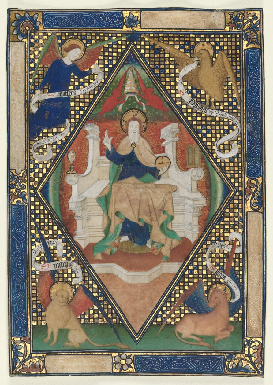Canonpagina uit een Missaal: Christus in Majesteit met Evangelisten, c. 1410 door Unbekannt