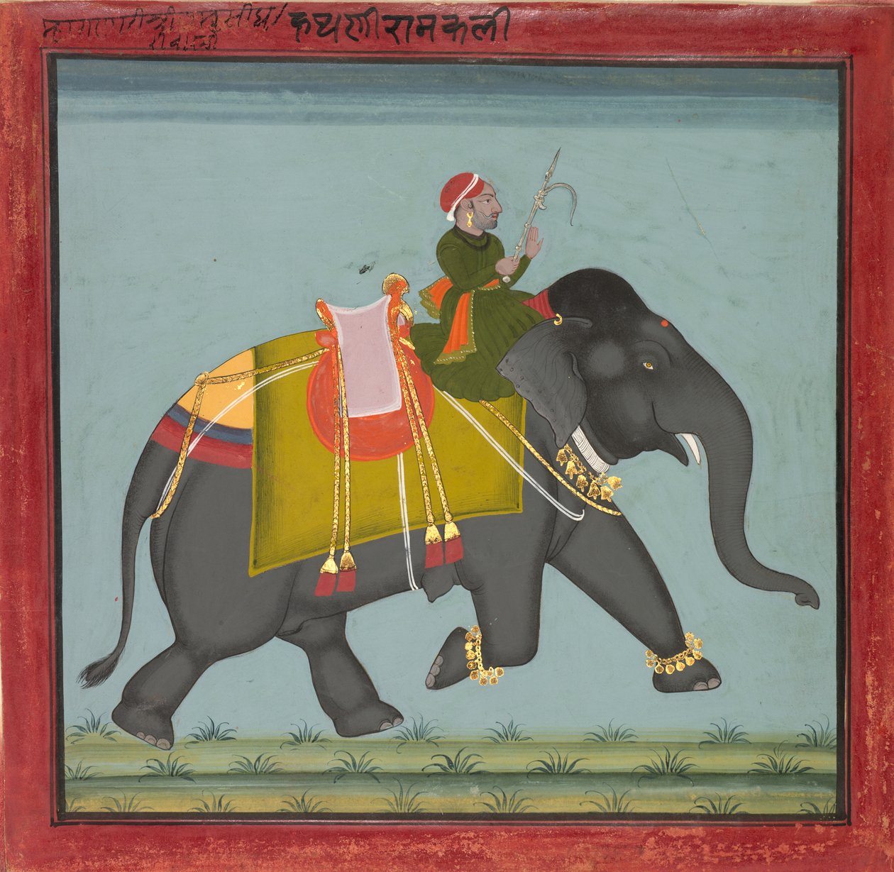 Versierde olifant met een Mahout, gedateerd 1761 door Unbekannt