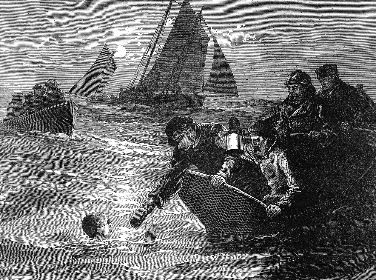 Kapitein Matthew Webb, de eerste man die het Engelse Kanaal zwom, 1875 door Unbekannt
