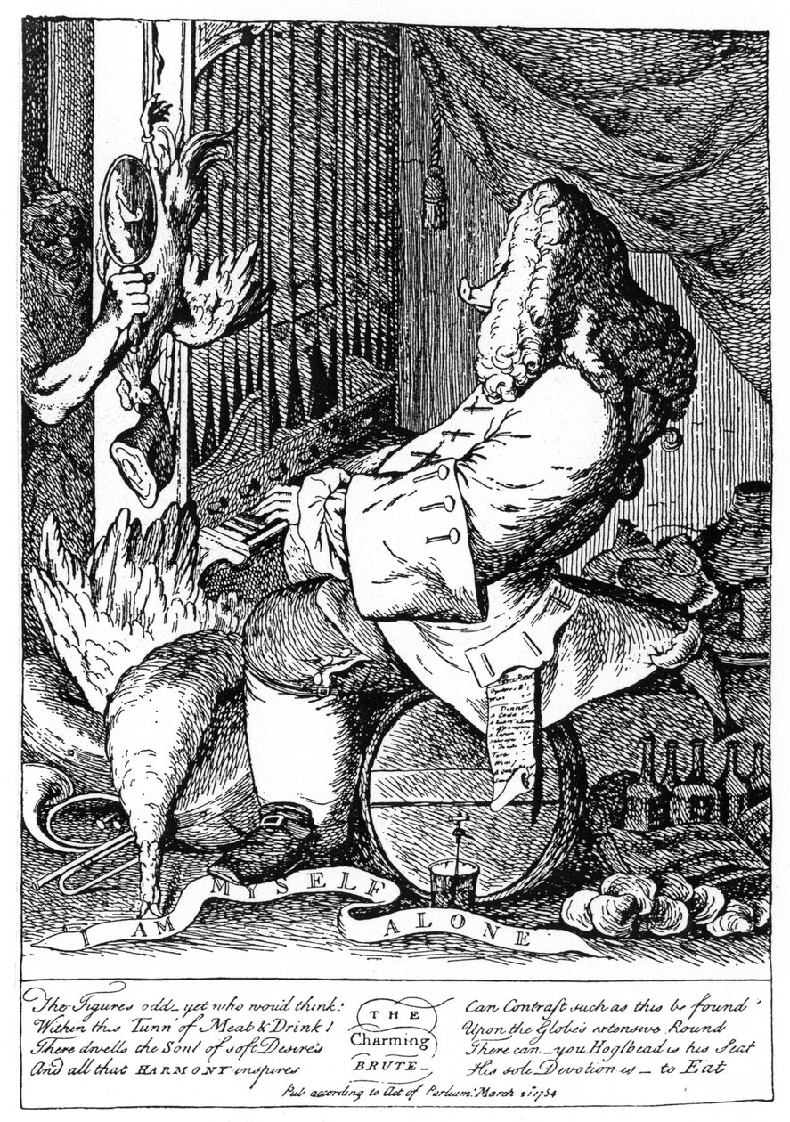 Karikatuur van George Frideric Handel 1685-1759, 1754 door Unbekannt
