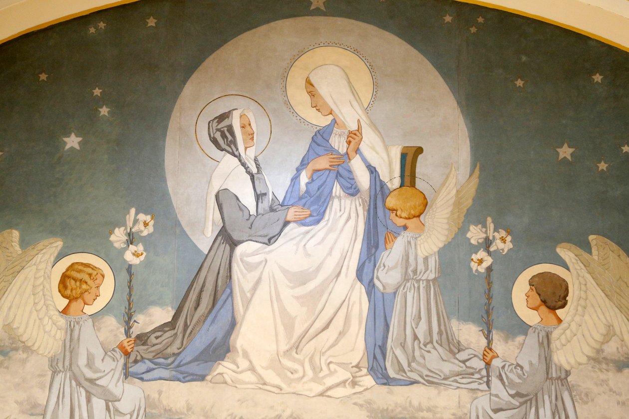 Catherine Laboure en Maagd Maria. Fresco. Kapel van Onze-Lieve-Vrouw van de Wonderdadige Medaille, Parijs door Unbekannt