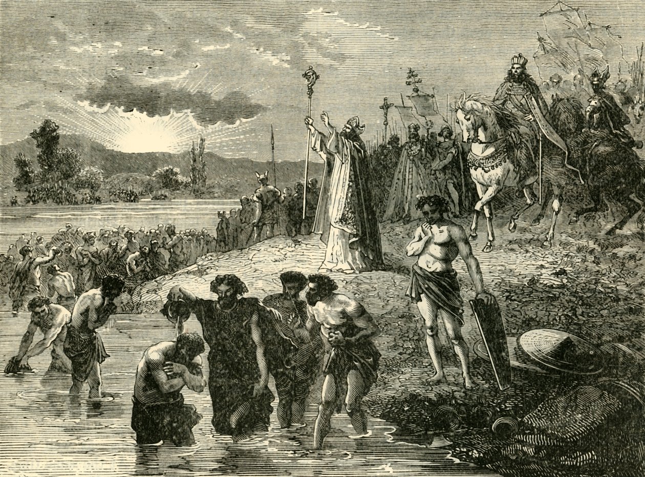 Karel de Grote Laat de Saksen Dopen in de Weser, 782AD. 1890 door Unbekannt