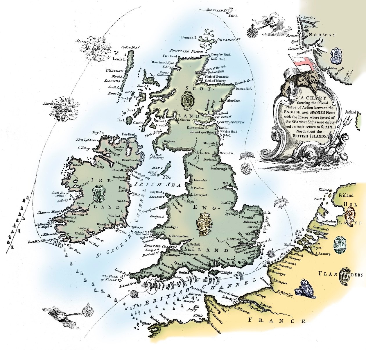Kaart van de koers van de Spaanse Armada, 1588 1893 door Unbekannt