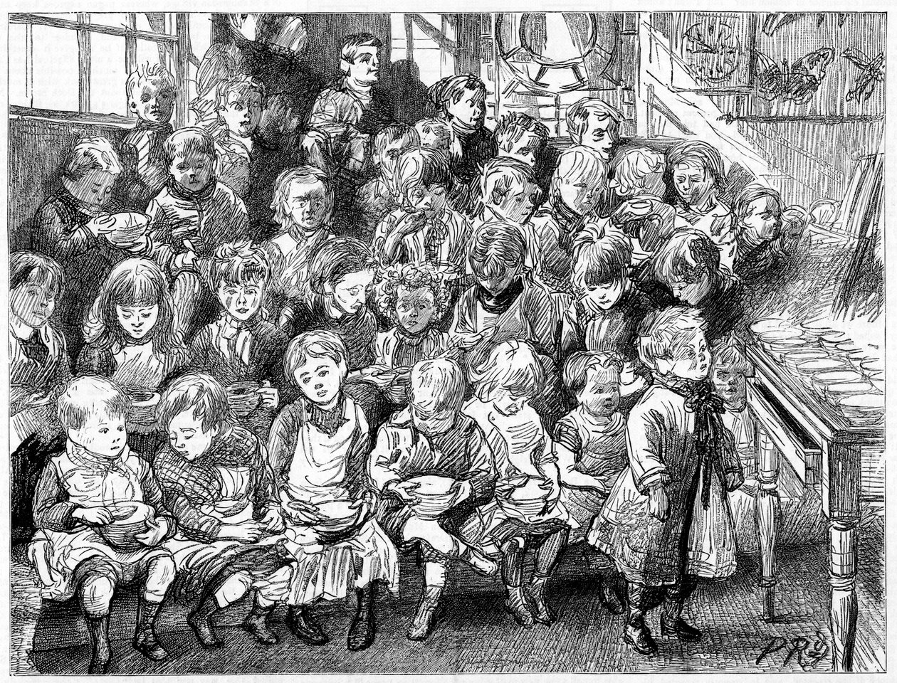 Kinderen wachten op soep tijdens het eten, London Board School, Denmark Terrace, Islington door Unbekannt