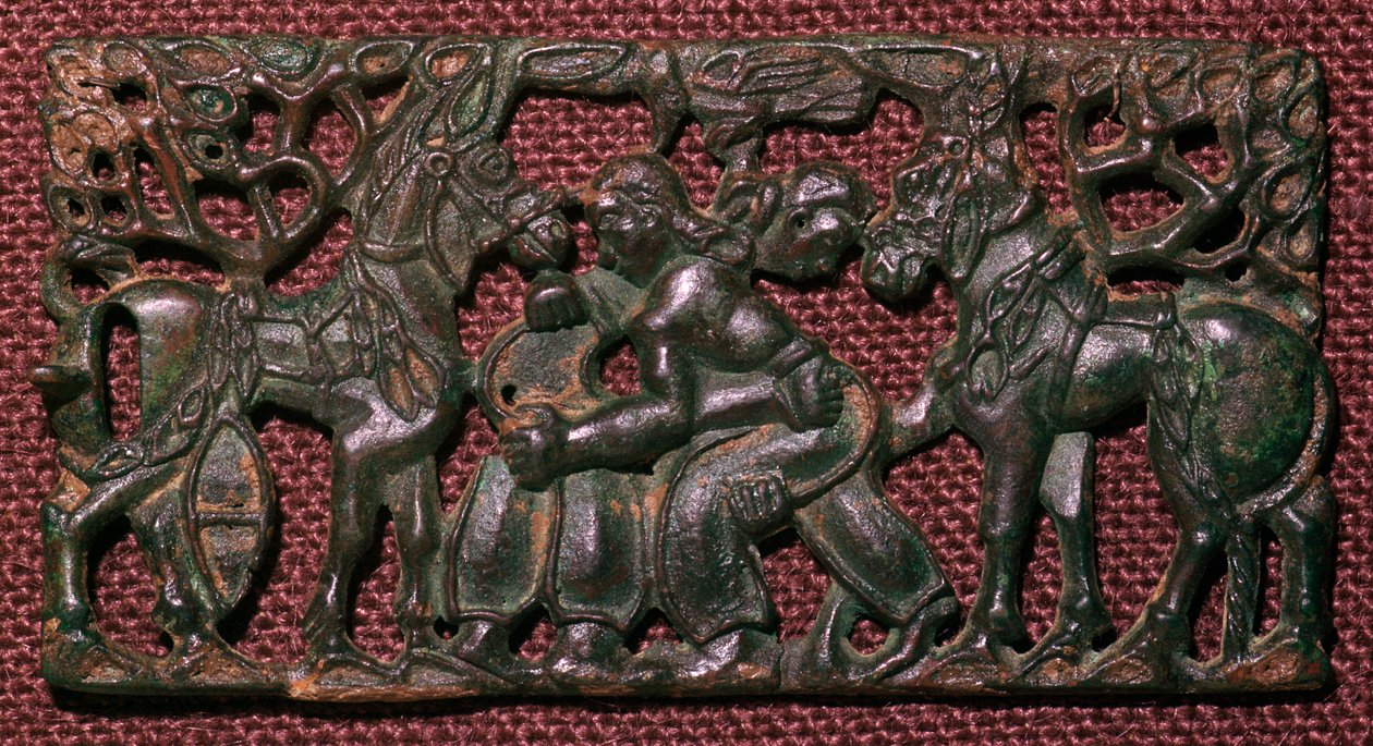 Chinese bronzen harnasplaat van worstelende mannen, 5e eeuw v.Chr. door Unbekannt