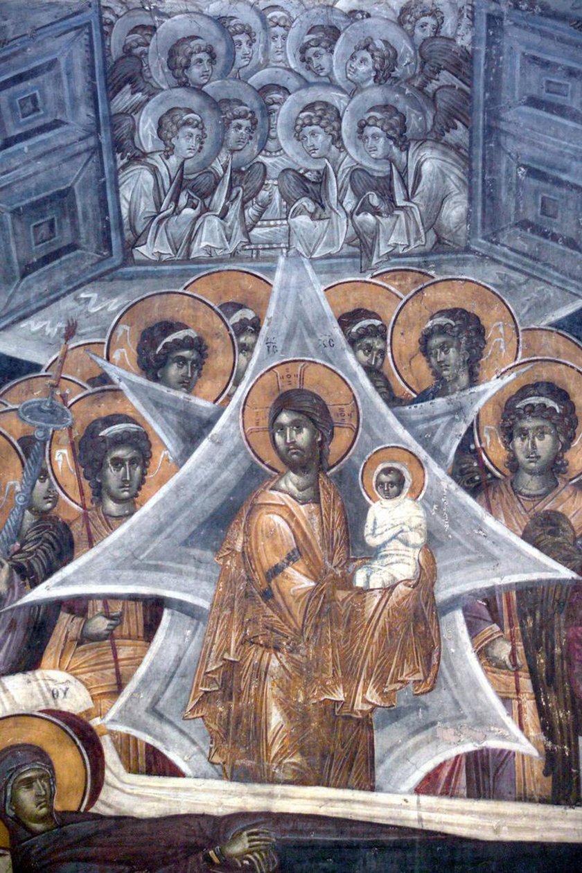 Christus met de ziel van de Maagd bij de poorten van de hemel door Unbekannt