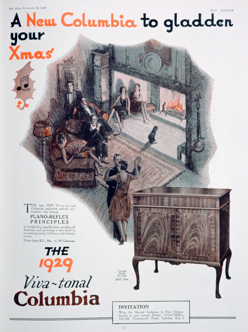 Kerstadvertentie voor Columbia grammofoons, 1928 door Unbekannt