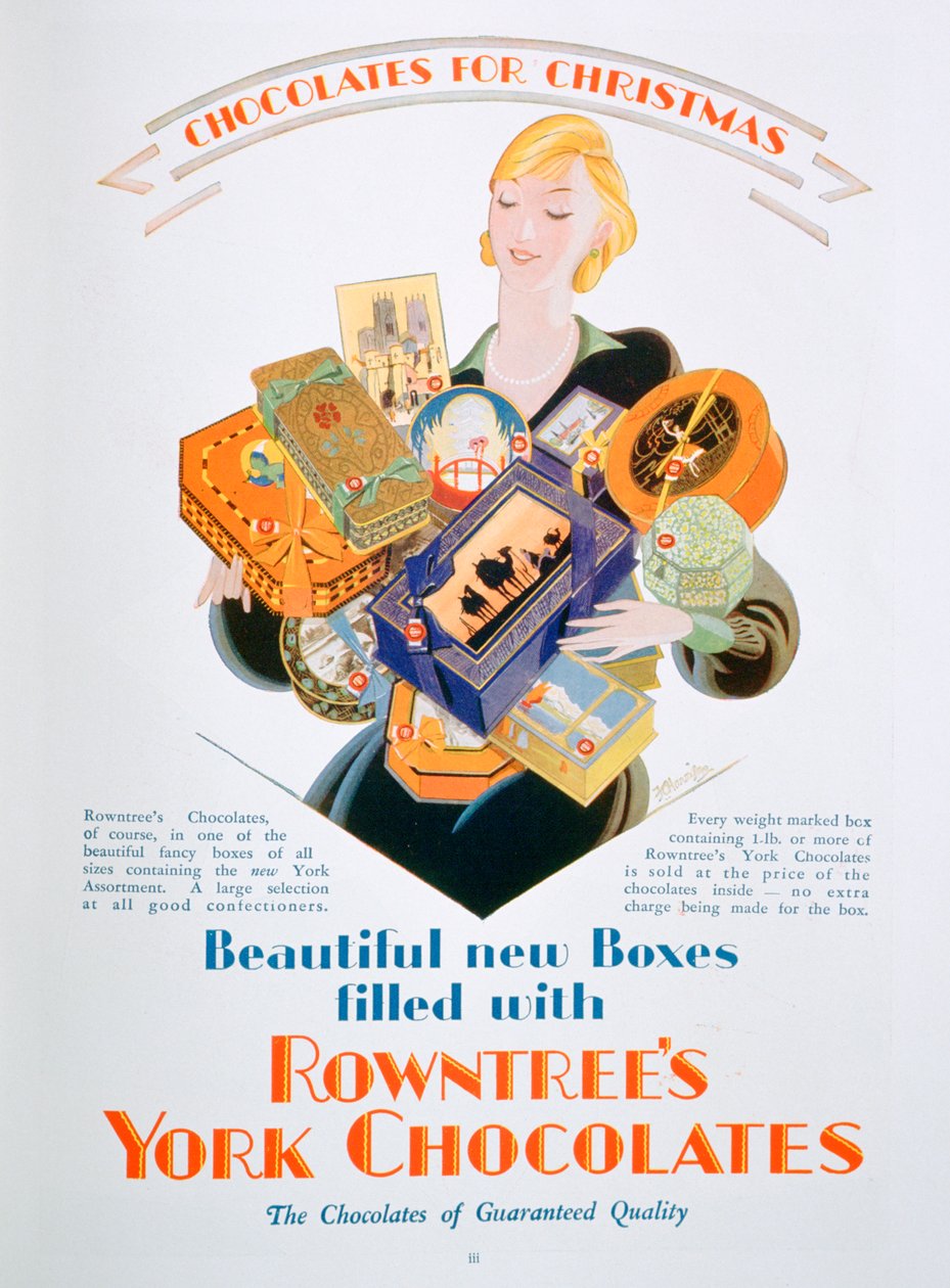 Kerstadvertentie voor Rowntrees York Chocolates, 1928 door Unbekannt