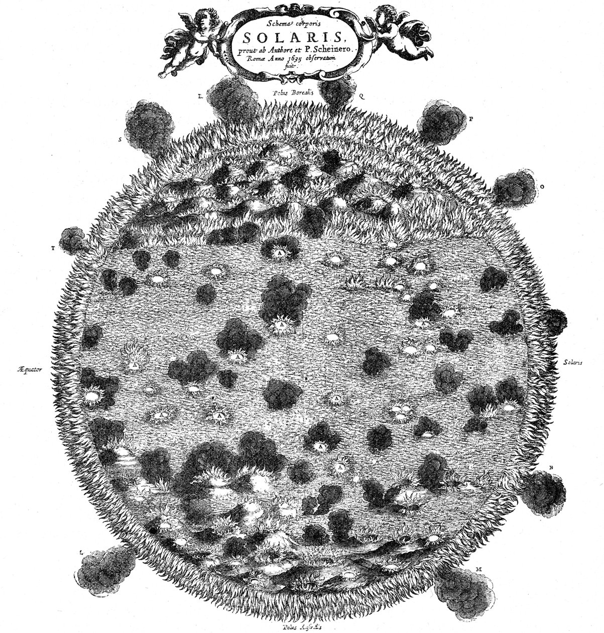 Illustratie van Christopher Scheiner van zijn idee van het oppervlak van de zon, 1635 door Unbekannt