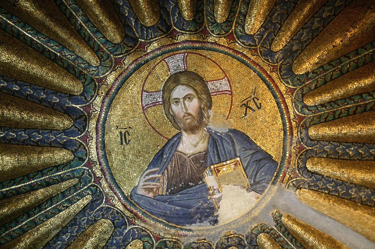 Kerk van de Heiland van Chora. Dakmozaïek van Christus de Pantocrator (en gloire), Istanboel, Turkije door Unbekannt