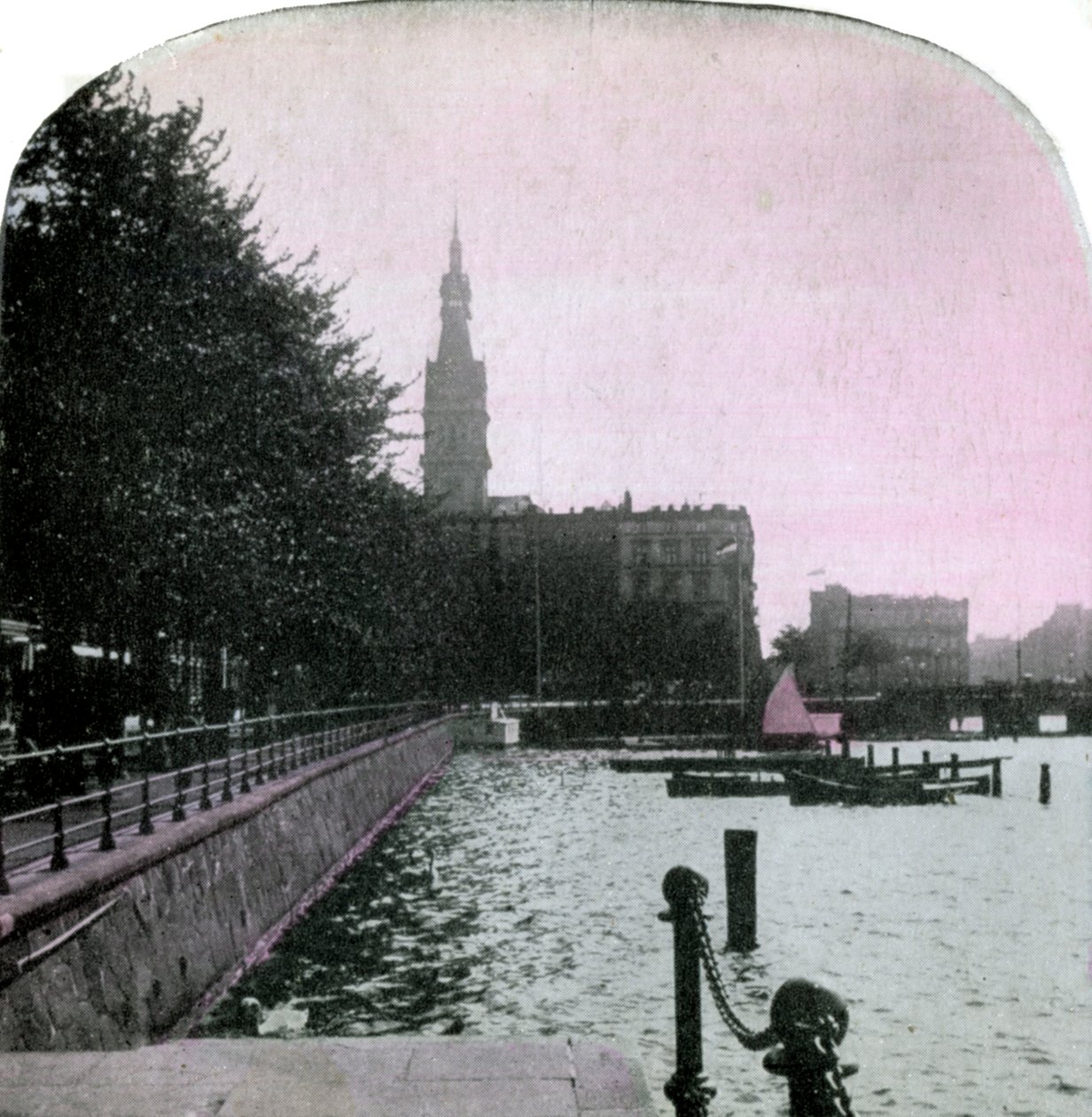 Stadhuis en de Alster, Hamburg, Duitsland, eind 19e eeuw door Unbekannt