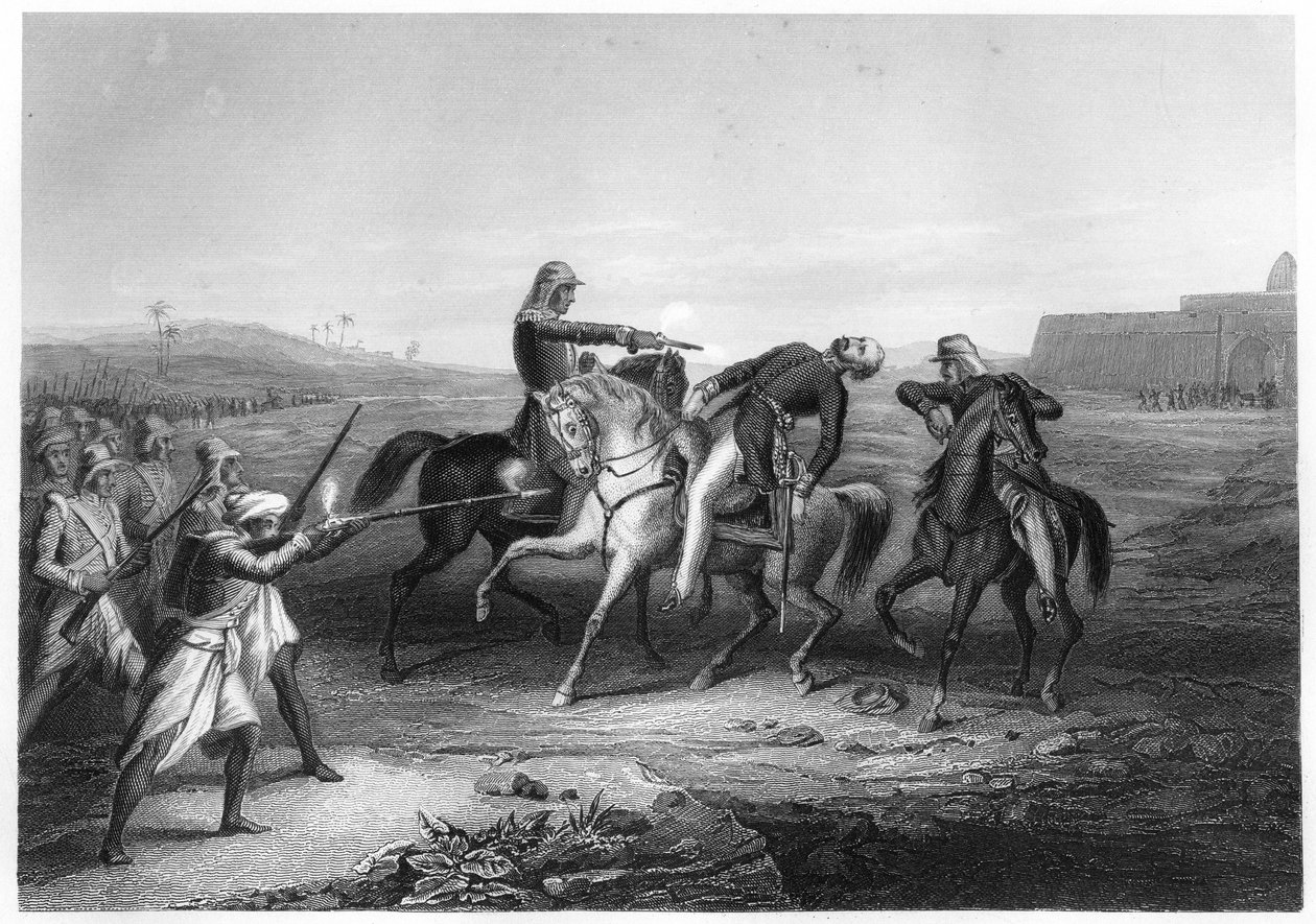 Kolonel Platt gedood door de muiters in Mhow, ca. 1860 door Unbekannt