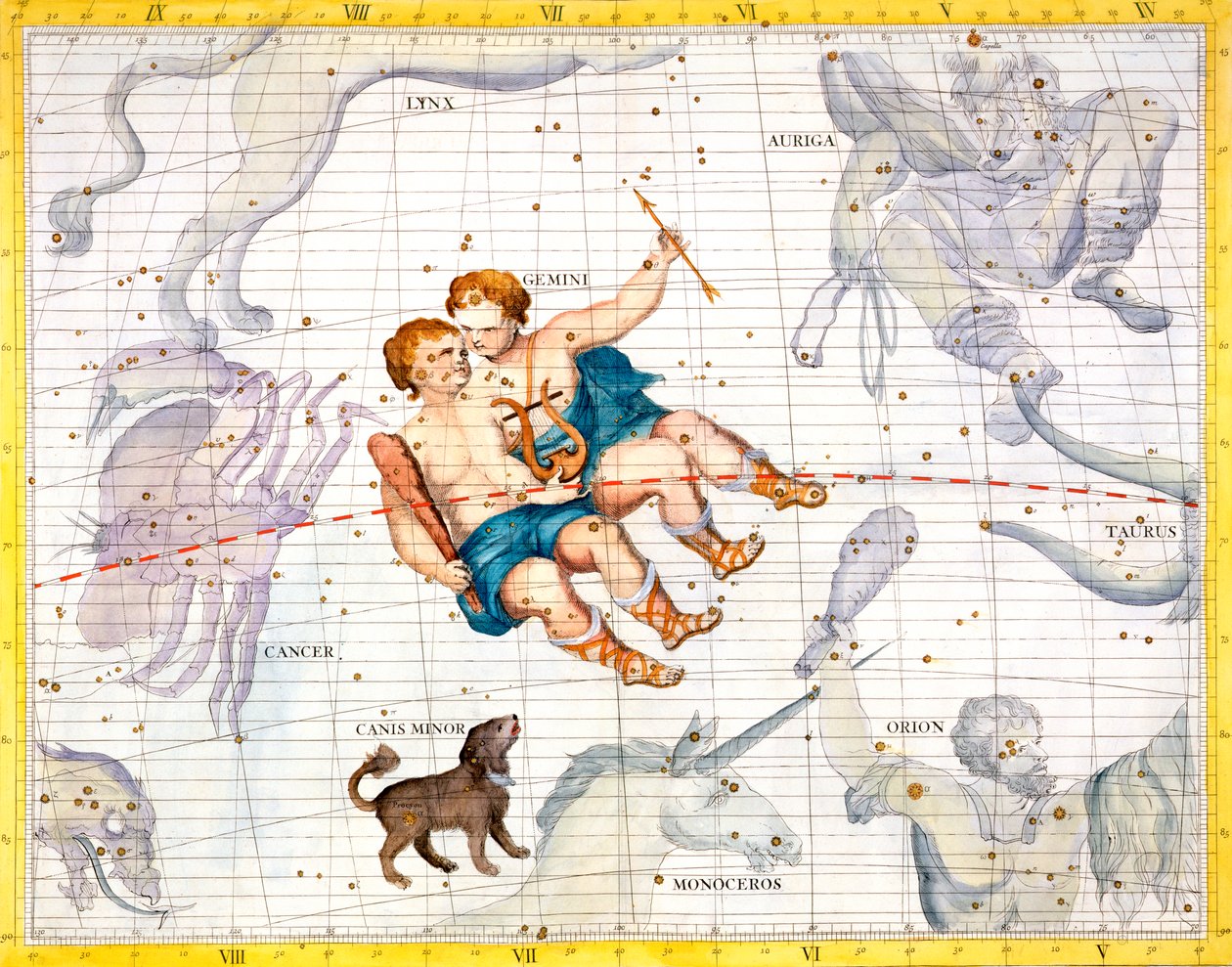 Constellaties van Tweelingen en Kleine Hond door Unbekannt