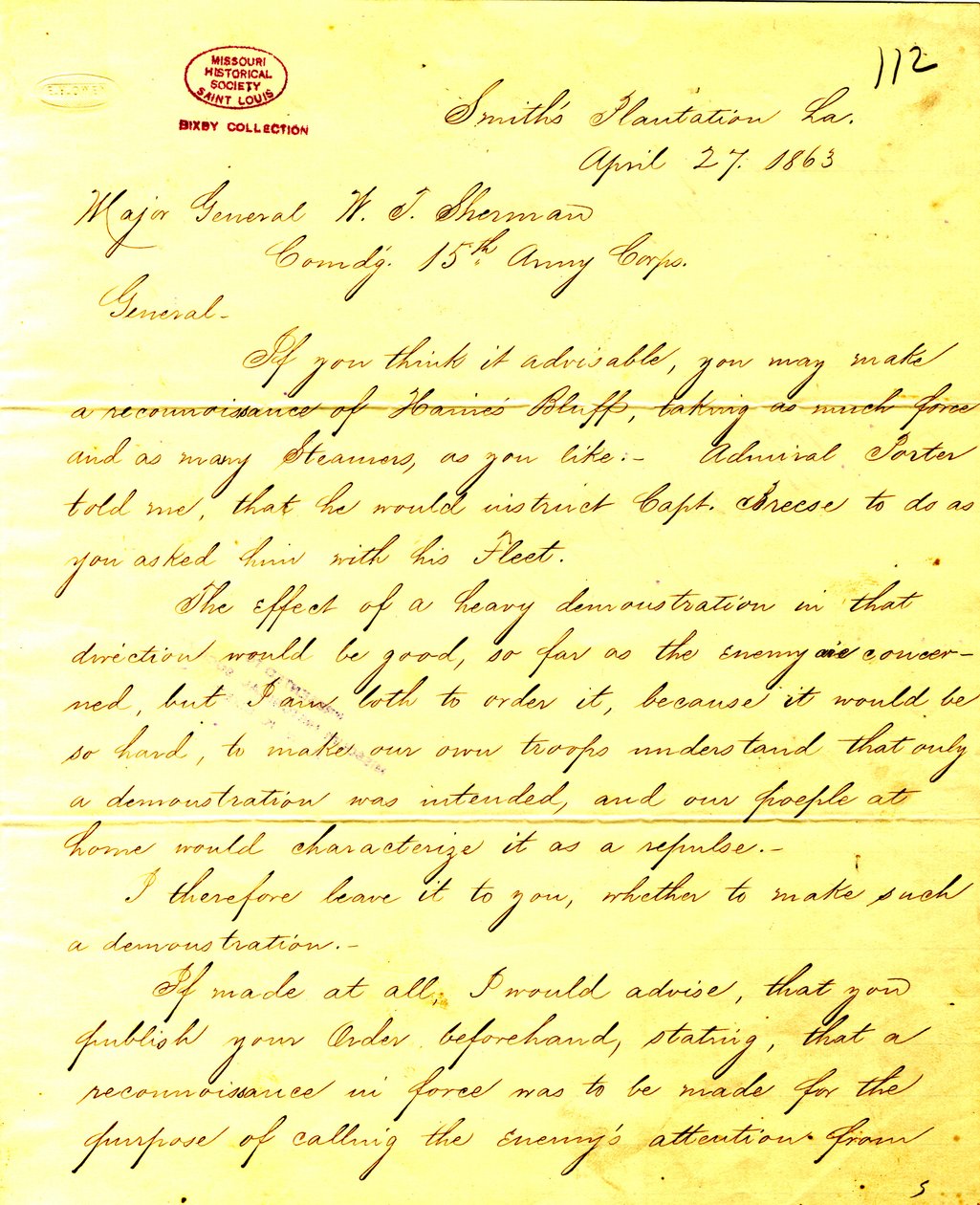 Hedendaagse kopie van brief van U. S. Grant, Smith